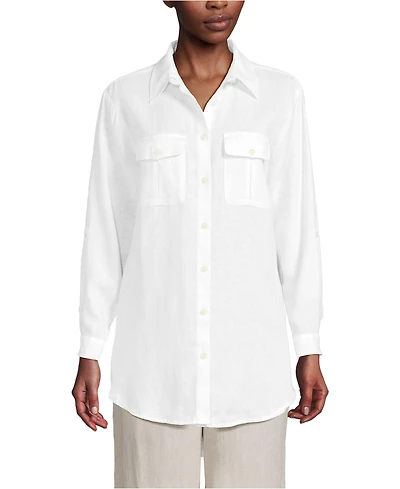 Lands' End Women's Linen Roll Sleeve Relaxed Tunic Top