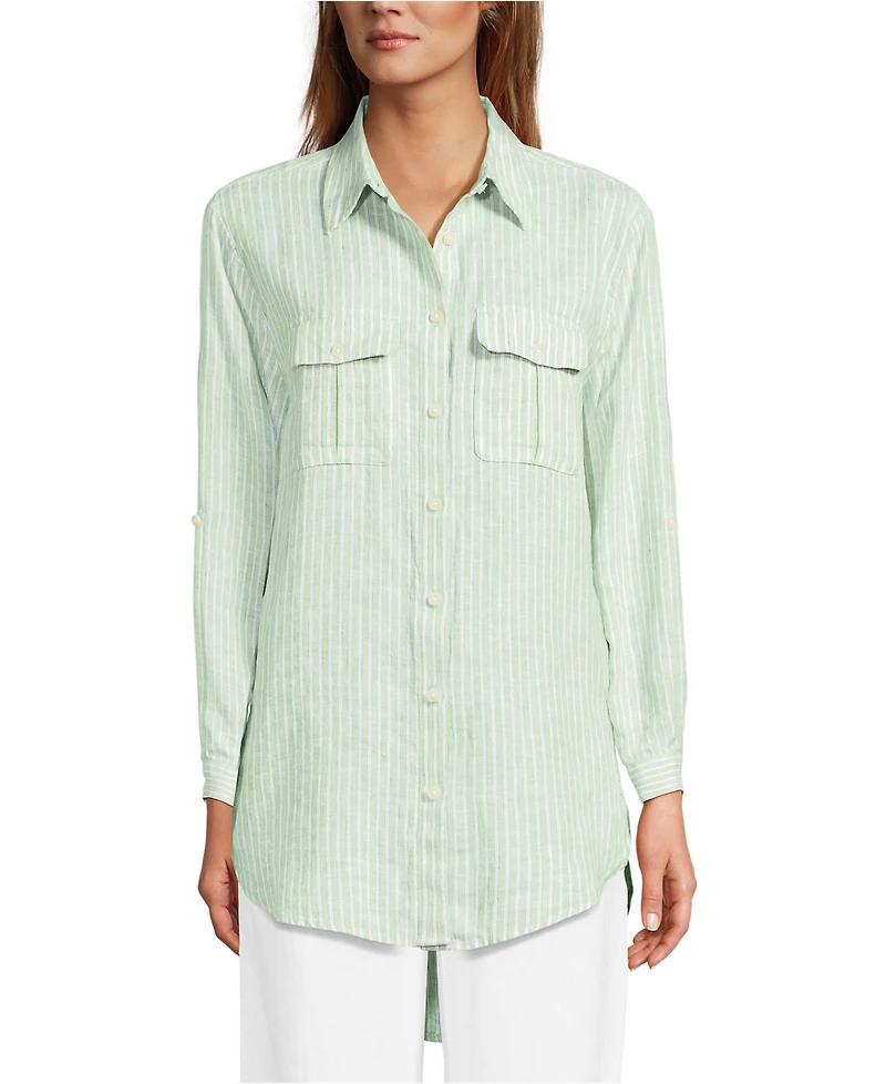 Lands' End Women's Linen Roll Sleeve Relaxed Tunic Top