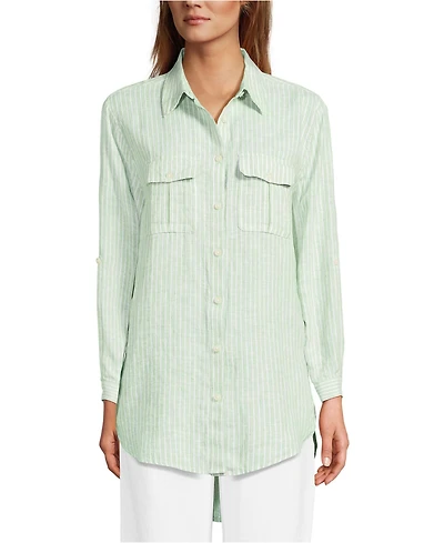 Lands' End Women's Linen Roll Sleeve Relaxed Tunic Top