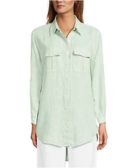 Lands' End Women's Linen Roll Sleeve Relaxed Tunic Top