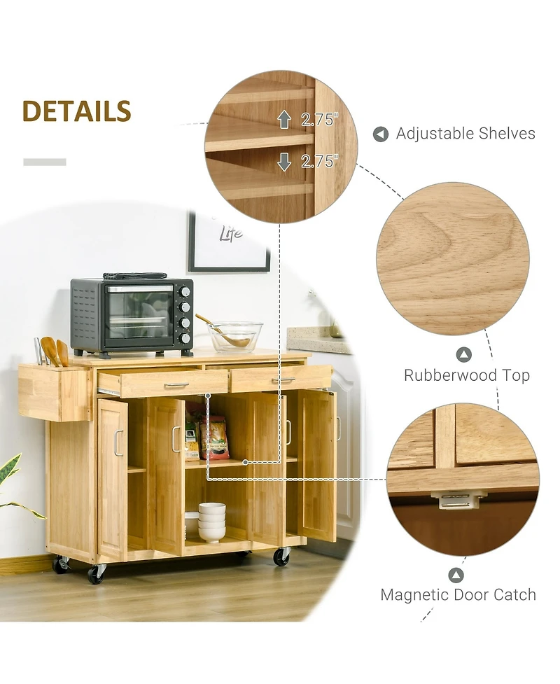 Halifax North America Natural Kitchen Island: 54" Wide Cart with Drawers and Tool Caddy