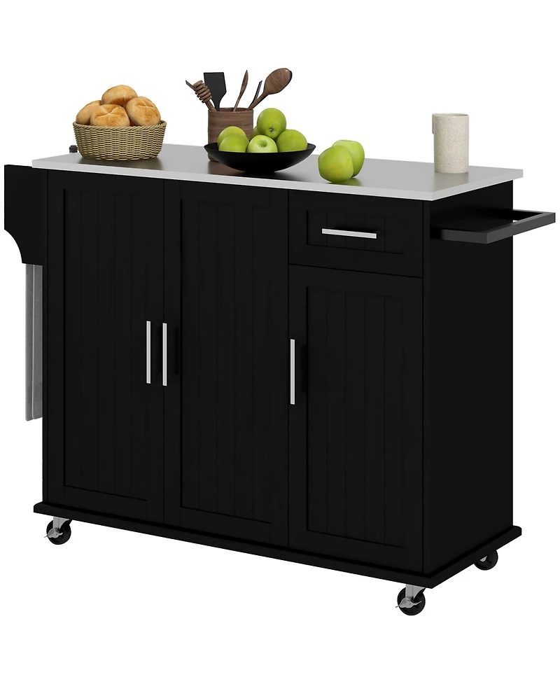 Halifax North America Black Rolling Kitchen Island with Drawers and Spice Rack