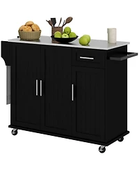 Halifax North America Black Rolling Kitchen Island with Drawers and Spice Rack