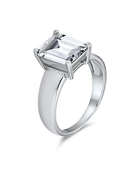 Bling Jewelry Modern Classic 3CT Cz Solitaire Rectangle Radiant Emerald Cut Promise Ring Sterling Silver Plain Wide Band