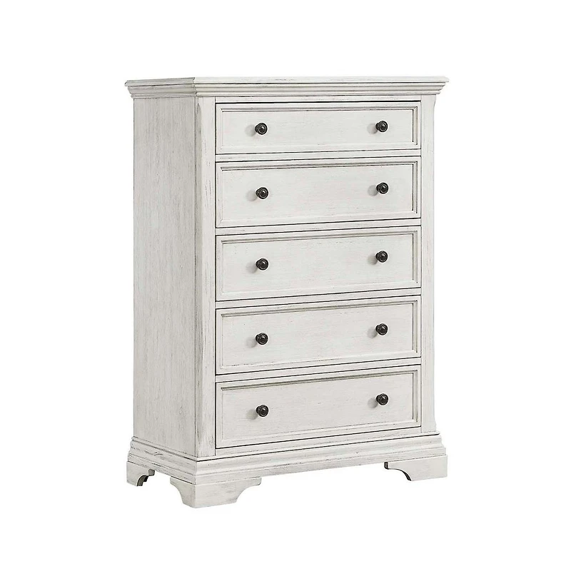 Westwood Design Olivia 5-Drawer Traditional Wood Chest in Brushed White
