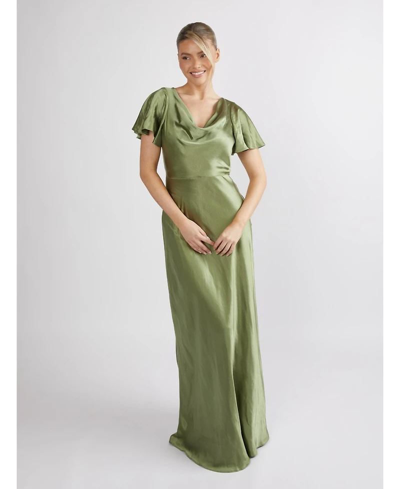 Six Stories Women's Flutter Sleeve Satin Bridesmaid Dress
