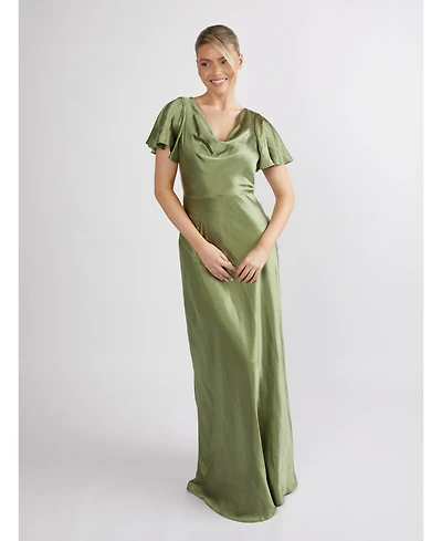 Six Stories Women's Flutter Sleeve Satin Bridesmaid Dress