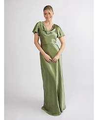 Six Stories Women's Flutter Sleeve Satin Bridesmaid Dress