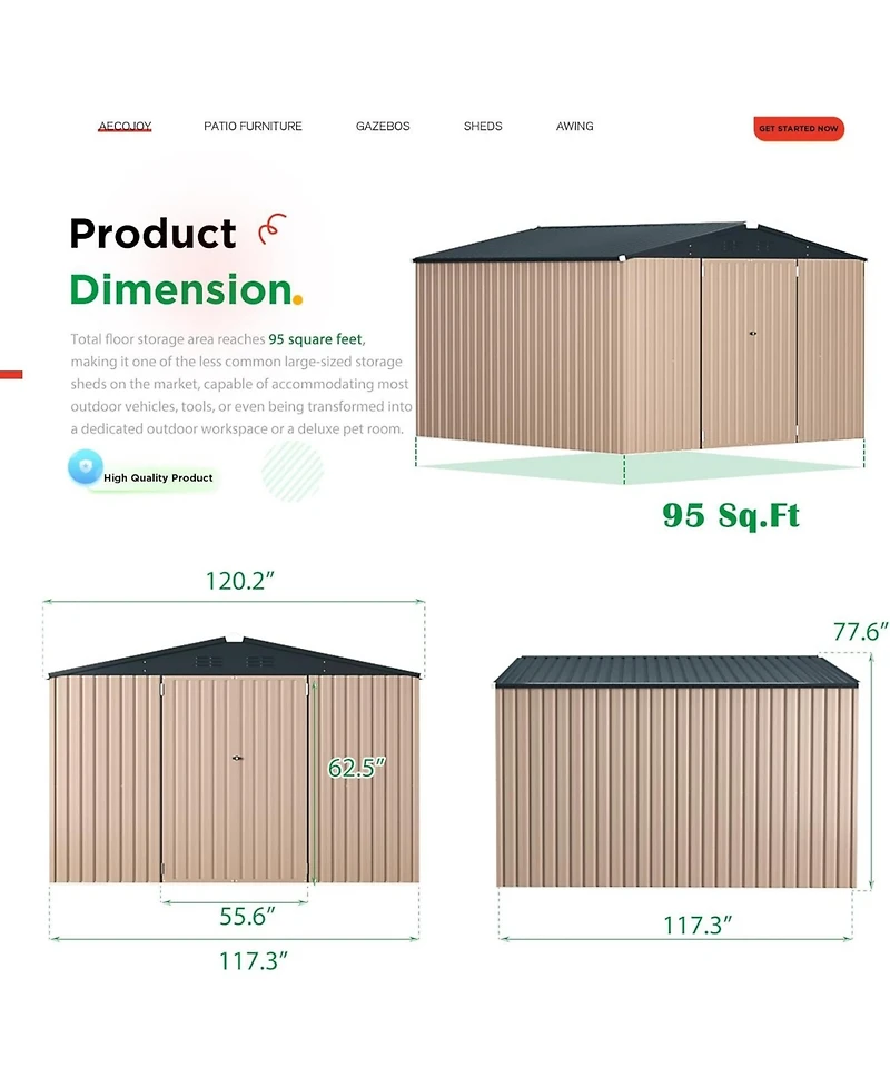 Aecojoy 10'x10' Outdoor Storage Shed