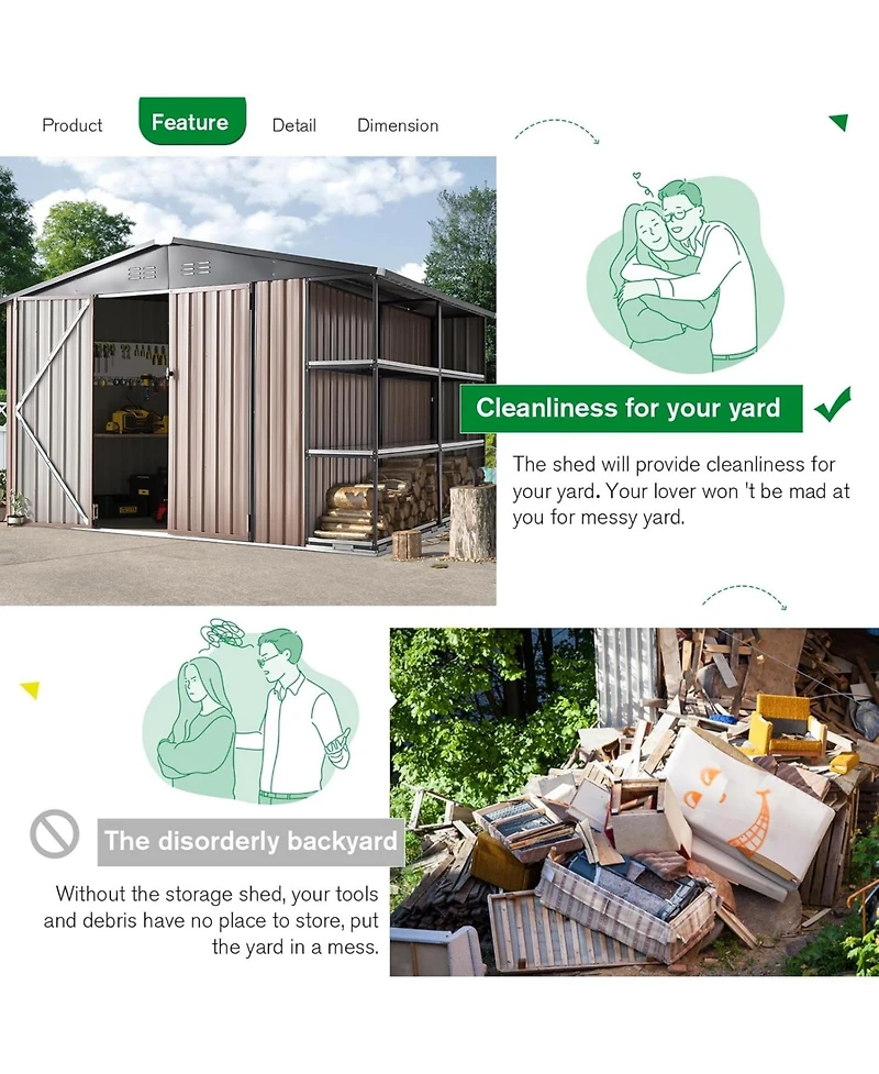Aecojoy 10x8 Ft Storage Shed with Rack
