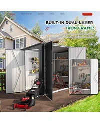 Aecojoy 7.5'x4' Outdoor Horizontal Bike Storage Shed with Triple Lockable Door
