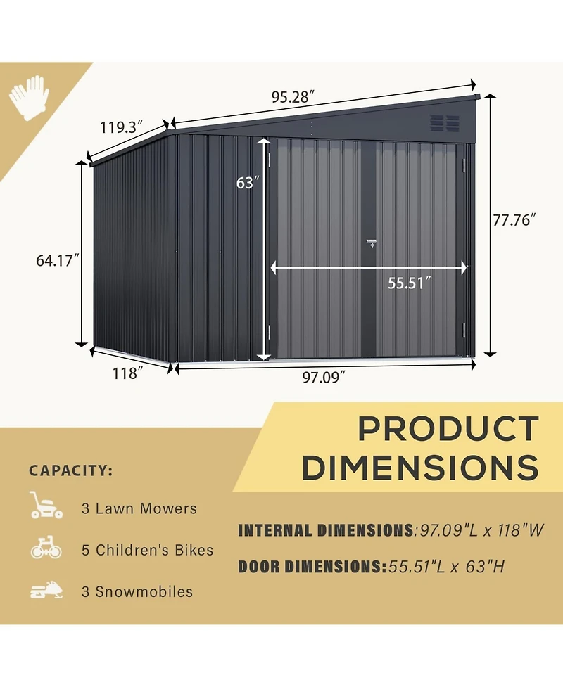 Aecojoy 8'x10' Lean to Shed Outdoor Storage Shed