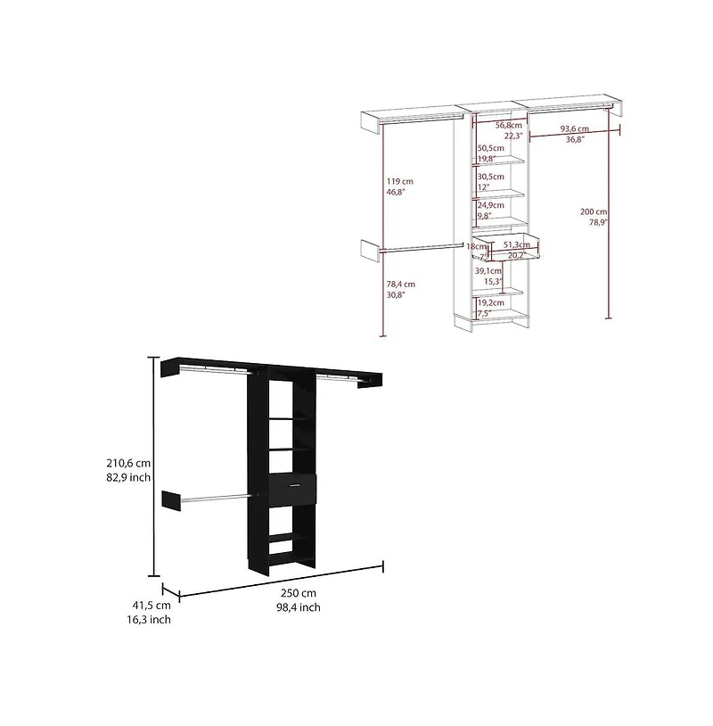 Tuhome Manchester 250 Closet System Black Mdf