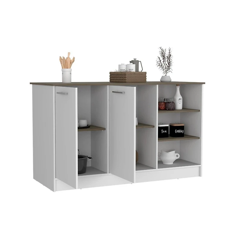 Tuhome Ginger Kitchen Island White / Dark Brown Mdf