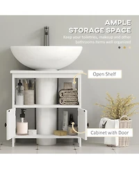 kleankin Bathroom Pedestal Under Sink Cabinet with Storage Shelves, Door,