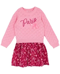 Rare Editions Little Girls Hearts & Bows Skort Dress with Pop-Over "Paris" Sweater, 2 pc
