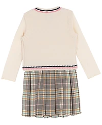Rare Editions Little Girls' Plaid Skort Dress with Cable Knit Vest, 2 pc