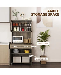 Homcom Modern Kitchen Pantry with Buffet Cabinet, Framed Glass Doors,