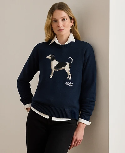 Lauren Ralph Women's Intarsia-Knit Dog Knit Sweater