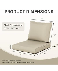 Aoodor Outdoor Chair Cushions Set, 21"x21", Water Resistant Outdoor Deep Seat Cushions with Handle & Adjustable Straps.