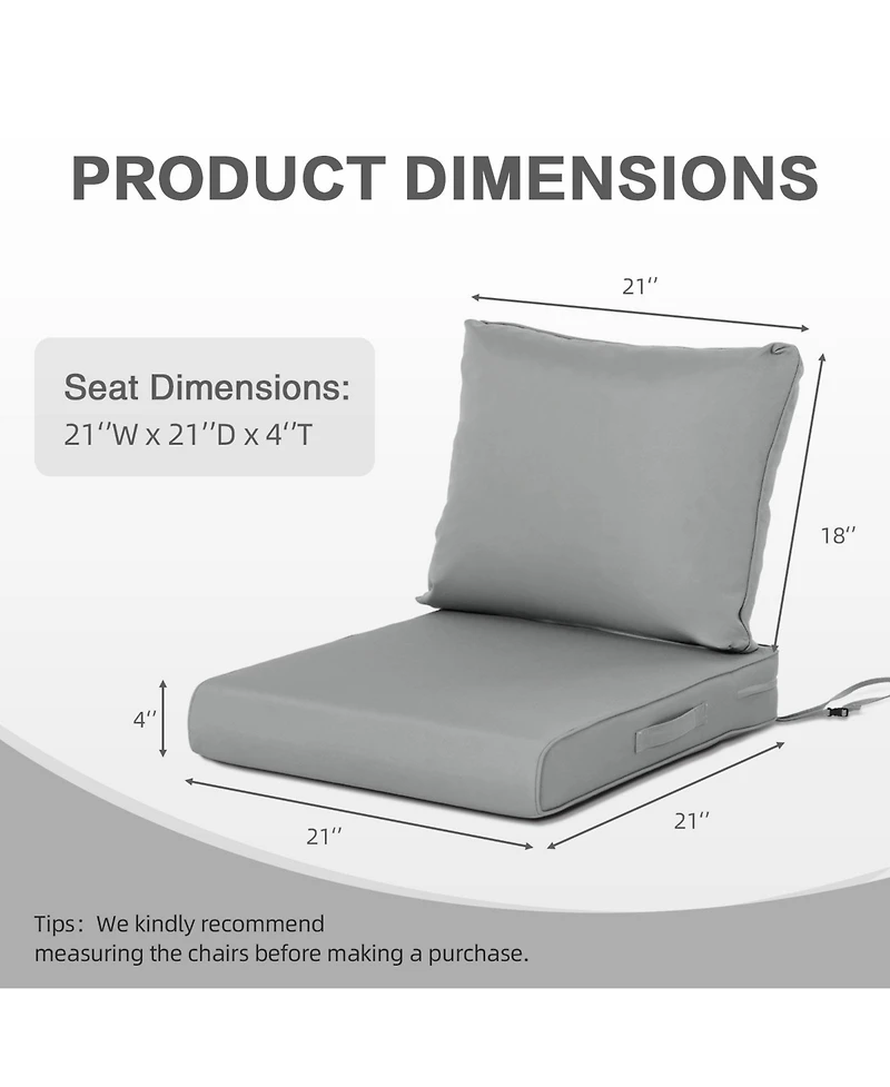 Aoodor Outdoor Chair Cushions Set of 2, 21"x21", Water Resistant Outdoor Deep Seat Cushions with Handle & Adjustable Straps.