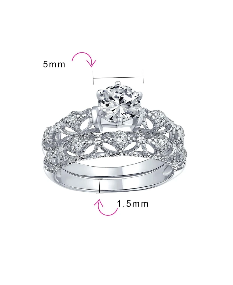 Bling Jewelry 1CT Round Cz Solitaire & Filigree Band Promise Ring Set in Sterling Silver
