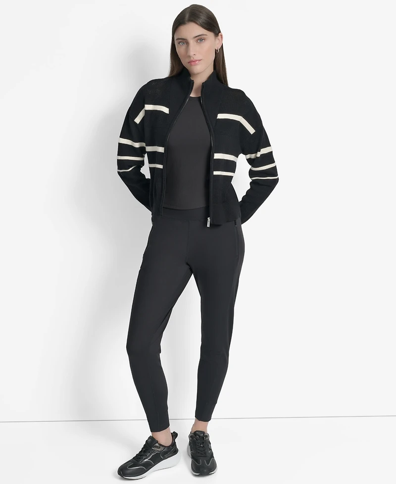Dkny Women's Open Stitch Full Zip Stripe Jacket
