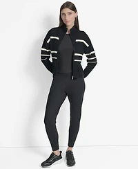 Dkny Women's Open Stitch Full Zip Stripe Jacket