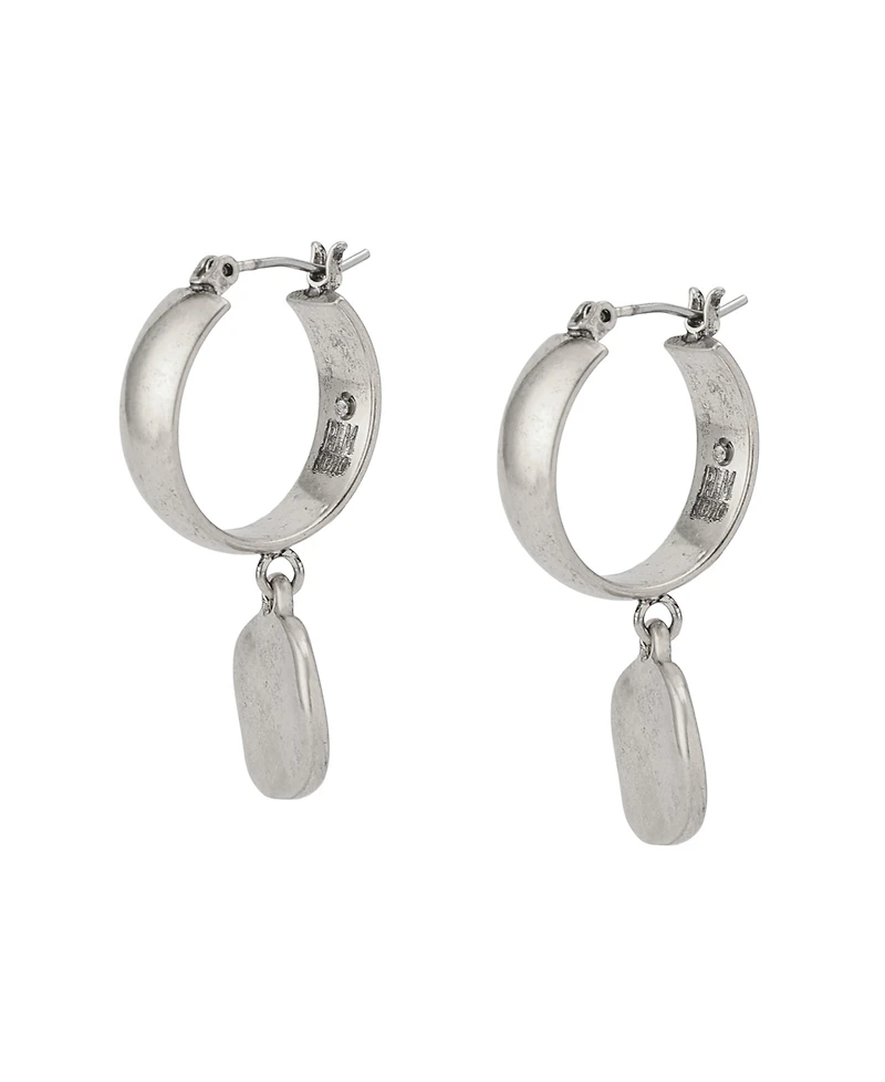 Robert Lee Morris Soho Antique Silver Heirloom Charms Disc Huggie Earrings