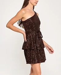 Row A Juniors' One Shoulder Sequin Embellished Short Dress