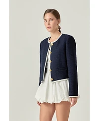 English Factory Women's Collarless Tweed Jacket