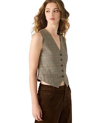 Steve Madden Women's Plaid Detail Barrett V-Neck Top