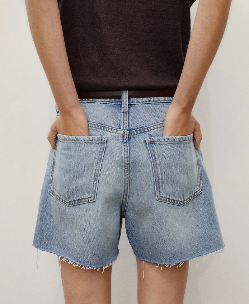 Mango Women's Frayed Hem Denim Shorts