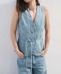 Mango Women's Buttoned Denim Gilet Jacket
