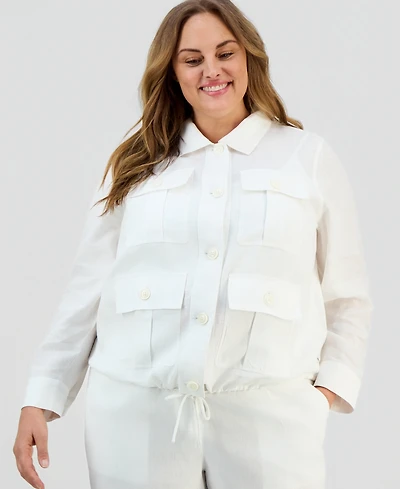Charter Club Plus 100% Linen Utility Jacket, Macy's Exclusive