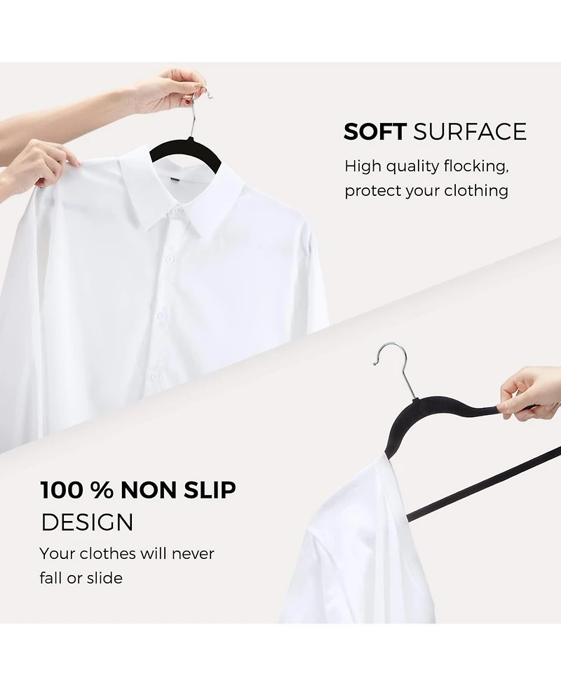 17.5 Inch Silver Hook Non-Slip Flocked Felt Hangers Beige 50 Pack