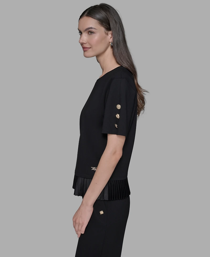 Karl Lagerfeld Paris Women's Pleated Trim Hem Blouse