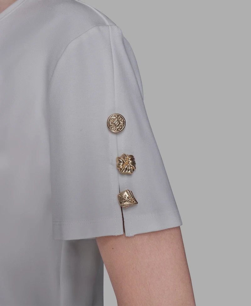 Karl Lagerfeld Paris Women's Pleated Trim Hem Blouse