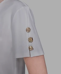 Karl Lagerfeld Paris Women's Pleated Trim Hem Blouse