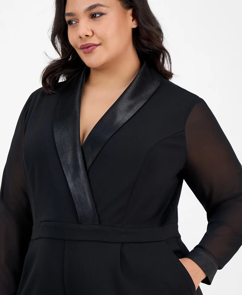 London Times Plus Tuxedo Jumpsuit