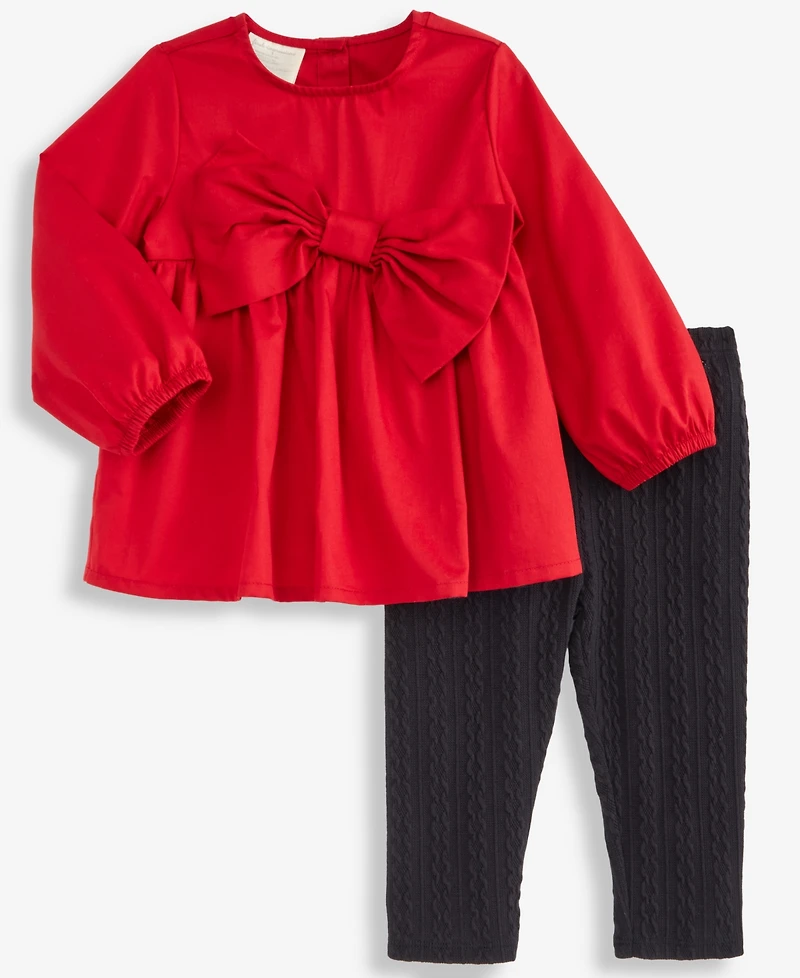 First Impressions Baby Girls Cotton Long-Sleeve Big-Bow Top & Pants, Macy's Exclusive