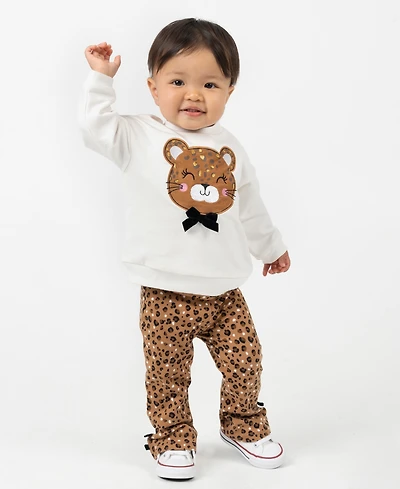 Rare Editions Baby Girl Cheetah Applique Sweatershirt with Flared Leggings, 2 Pc