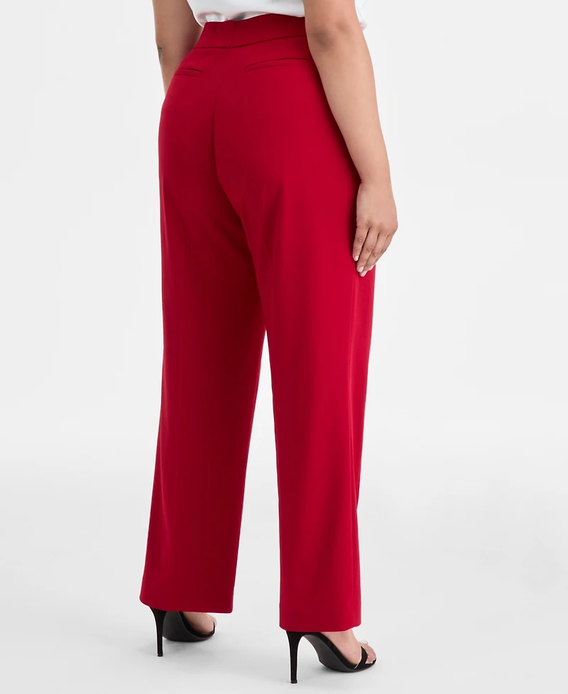 Ak Anne Klein Plus Pull-On Mid-Rise Straight-Leg Pants
