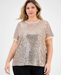Anne Klein Plus Sequin Short-Sleeve Crewneck Tee