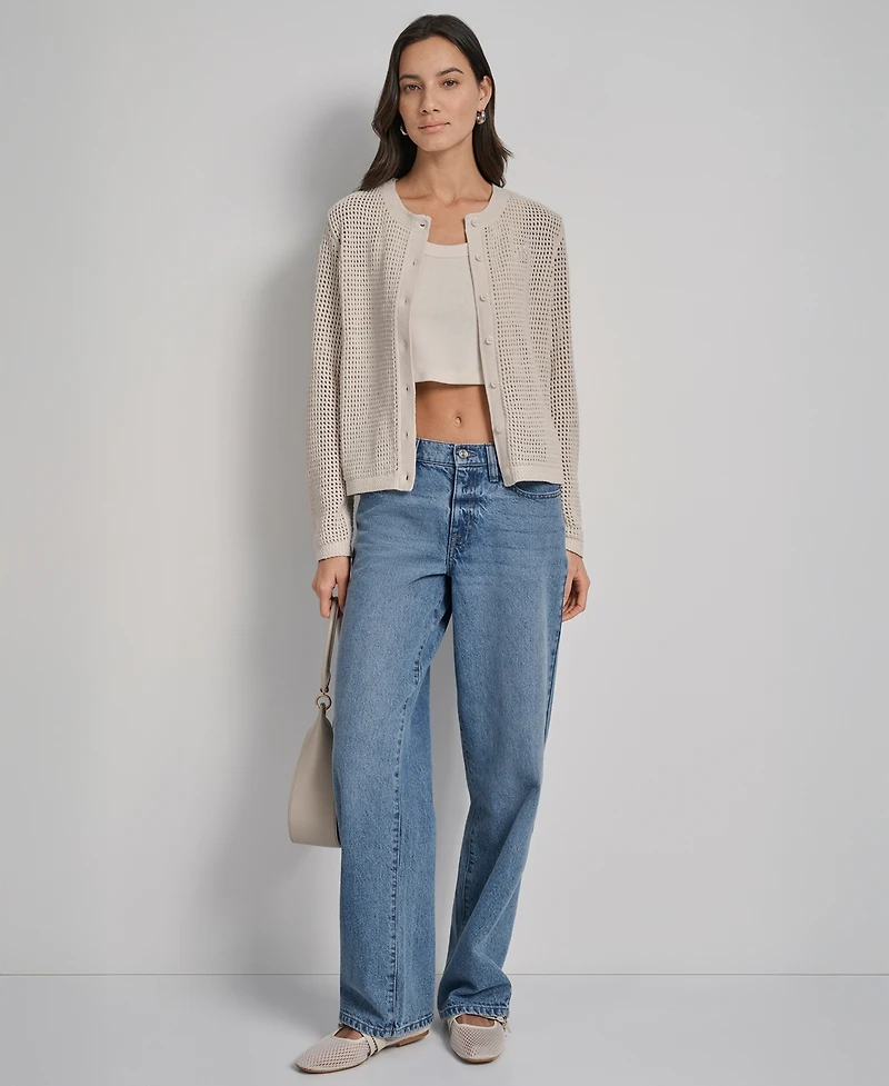 Dkny Jeans Women's Baby Chenille Open-Stitch Long-Sleeve Cardigan