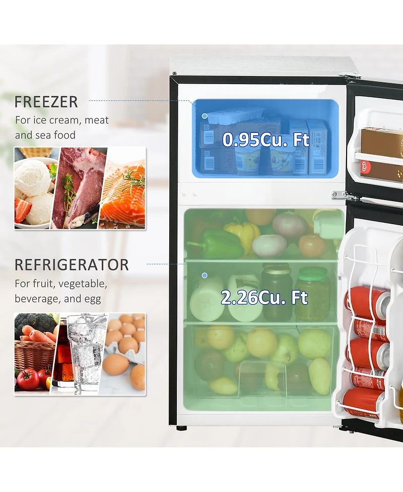 Homcom 3.2 Cu.Ft Mini Fridge with Freezer and Adjustable Shelf