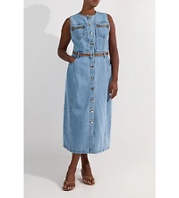 Karen Millen Women's Tipping Sleeveless Midi Denim Dress
