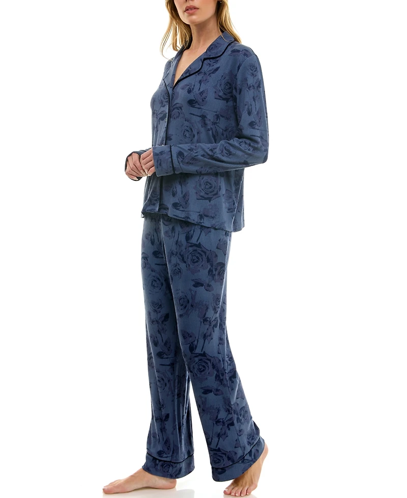 Roudelain Women's 2-Piece Long Sleeve Top and Printed Pajama Set