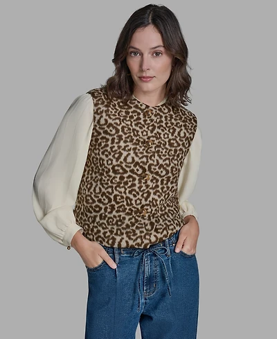Bcbg Women's Button Front Leopard Vest Sweater