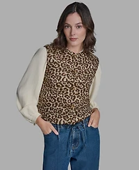 Bcbg Women's Button Front Leopard Vest Sweater